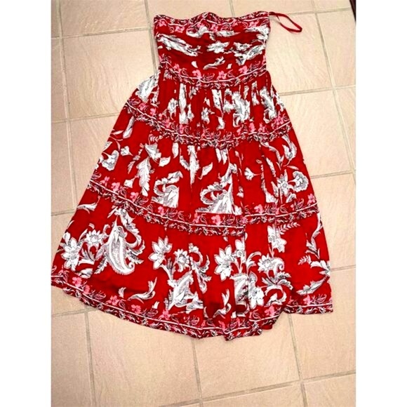 - White House Black Market Strapless Fit & Flare Dress Red Paisley Size 4 - Picture 5 of 15
